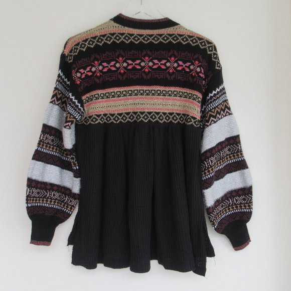 NEW Anthro Free People Tunic Sz XS/S Black Fair Isle Cabin Fever Thermal Sweater - Picture 4 of 11